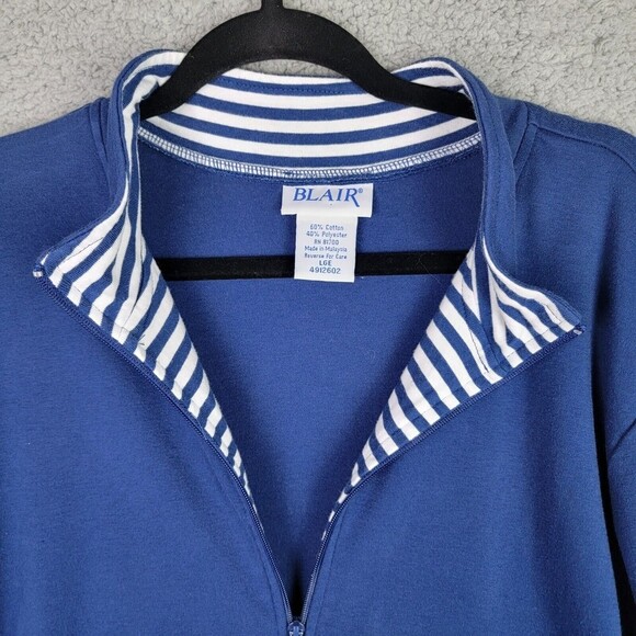 Blair Women's Jacket Sz L Blue Full Zip Pockets White Stripe Contrast - Picture 12 of 15